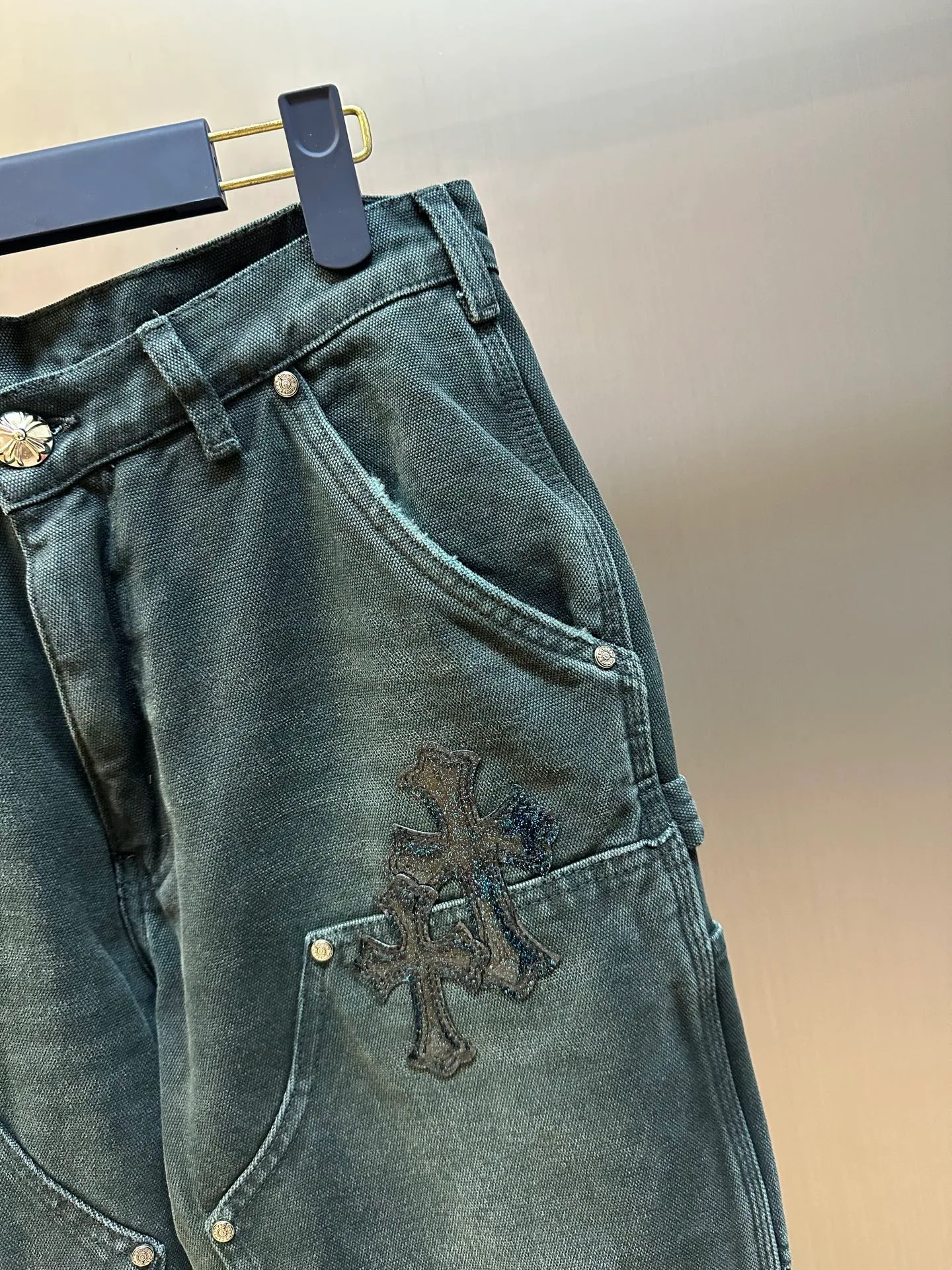 🅿️590 Crow Heart Cross Starry Sky Pastel Leather Jeans size: 31.32.33.34